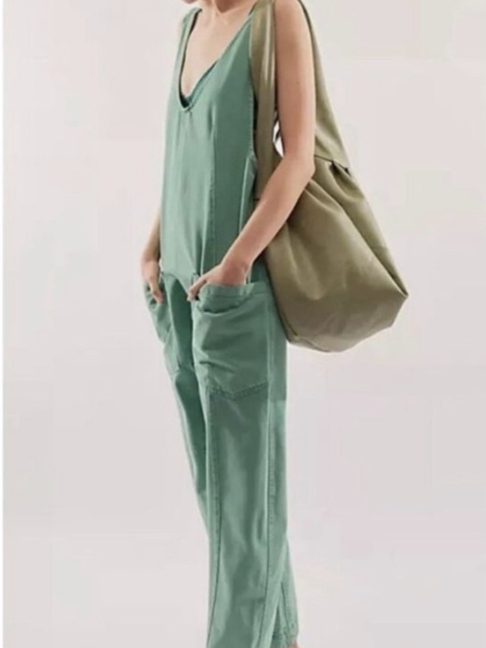 Free People Sage Green High Roller Jumpsuit